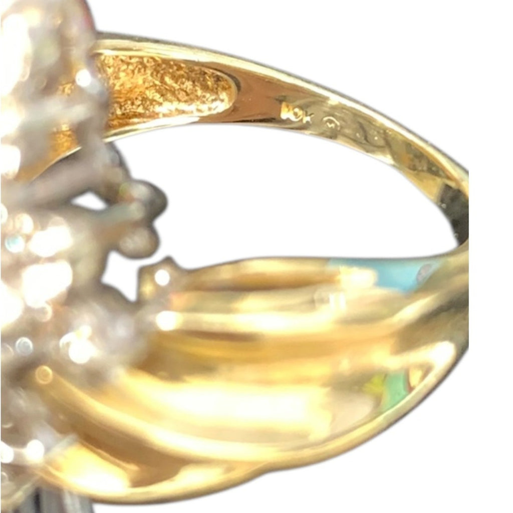 10K Yellow Gold 1ct Diamond Cluster Cocktail Ring 6.4g Vintage Style size 6.5 us