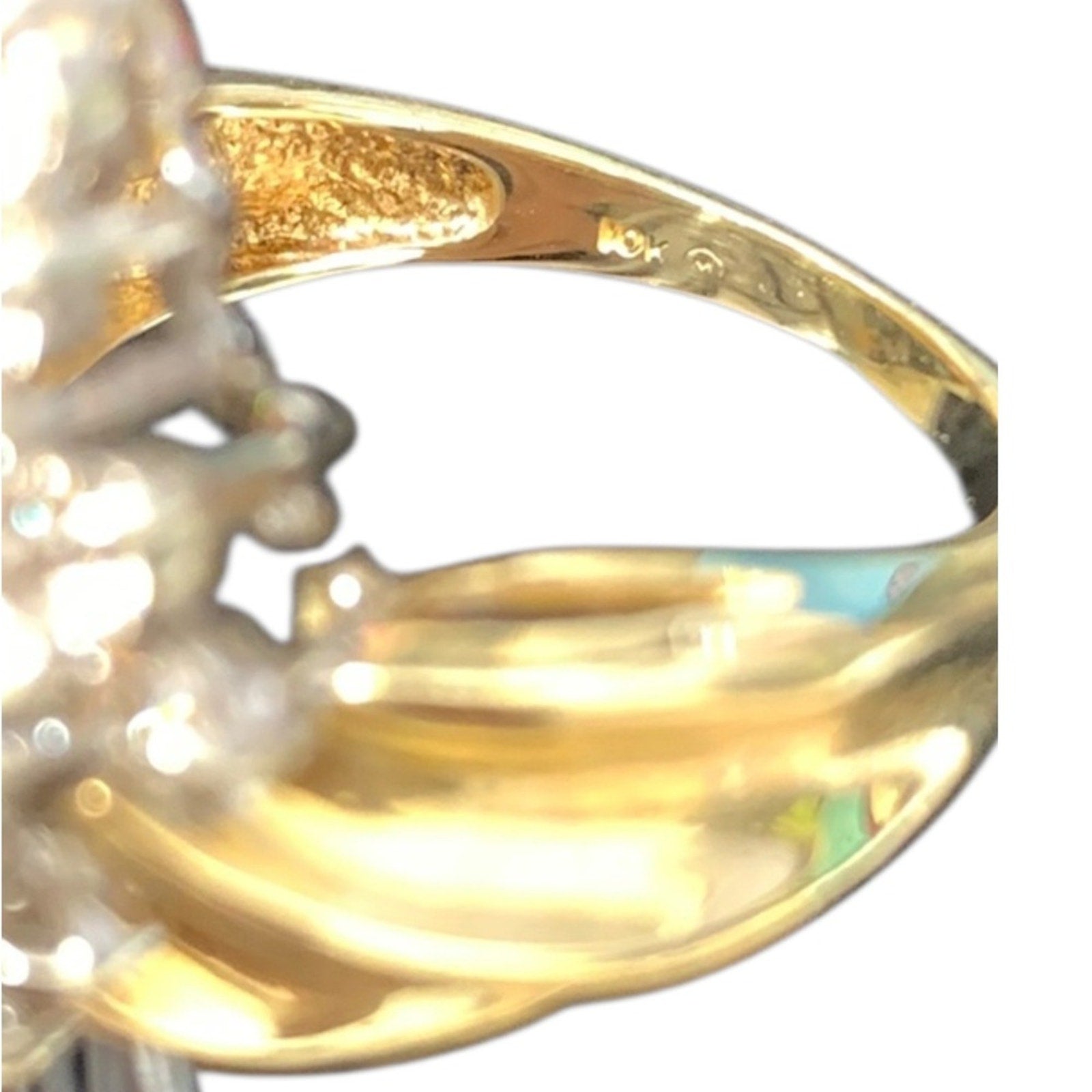 10K Yellow Gold 1ct Diamond Cluster Cocktail Ring 6.4g Vintage Style size 6.5 us