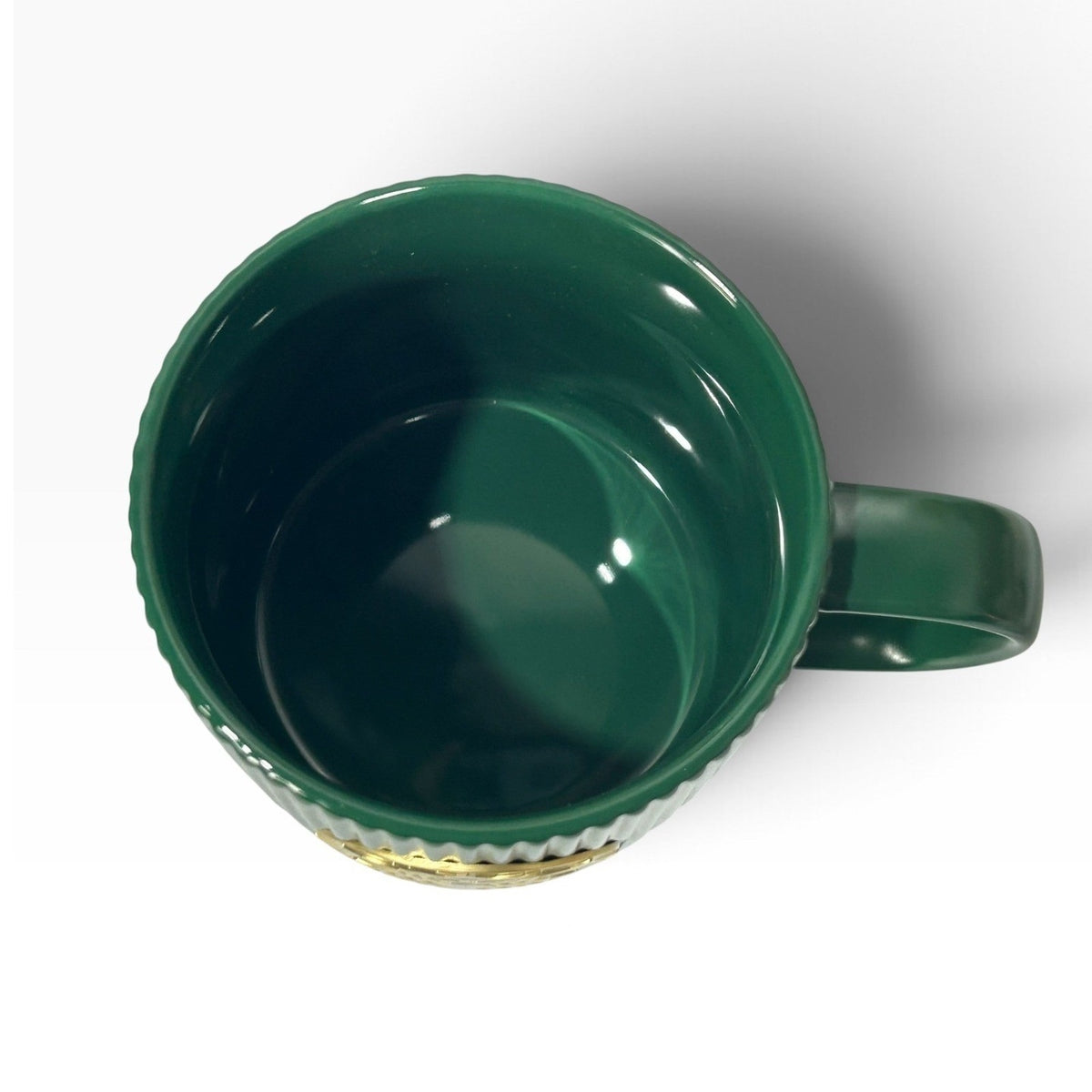 Starbucks Limited Edition 14oz Ribbed Green Ceramic Mug Gold Siren Logo with Box