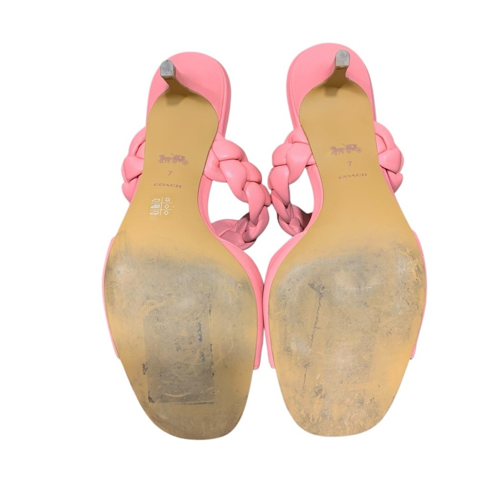 Coach Womens Mollie Pink Leather Slip On Open Toe Heel Sandals Shoes SZ 7