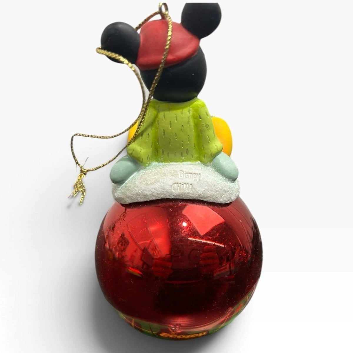 Disney Mickey Mouse 2001 Dated Red Metallic Glass Christmas Ornament 4.5"