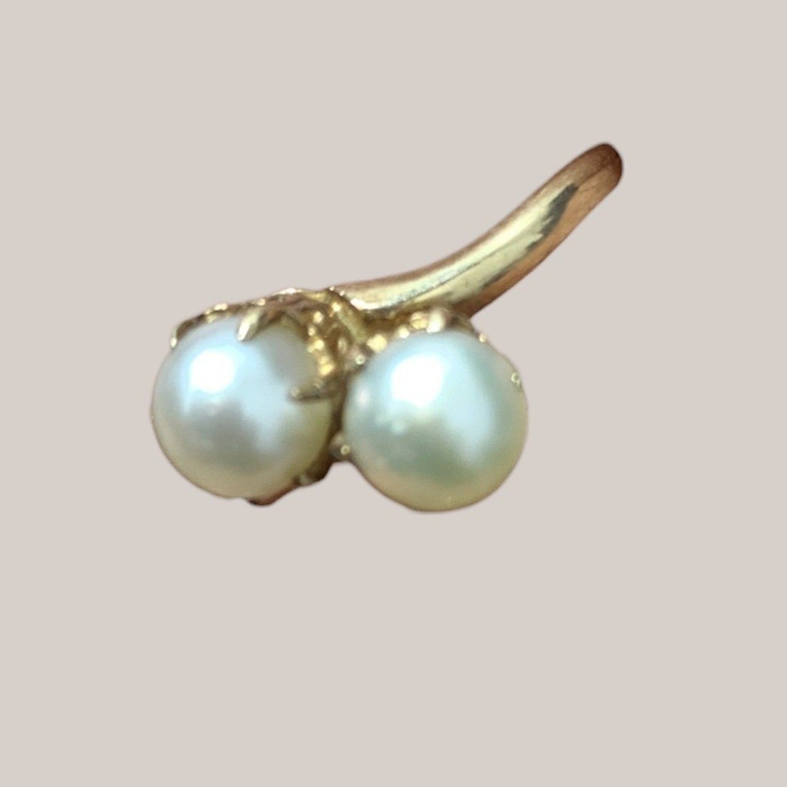 Vintage 10k Yellow Gold Double Pearl Bypass Toi et Moi Ring 2.3g size 5.5 US