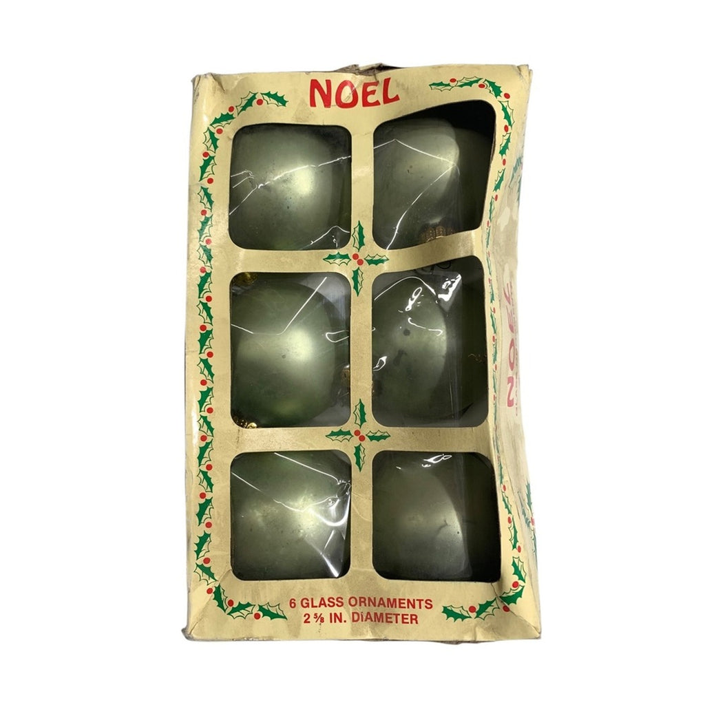 Vintage Noel 6 Glass Christmas Ornaments 2 1/4 In Diameter Light Green American