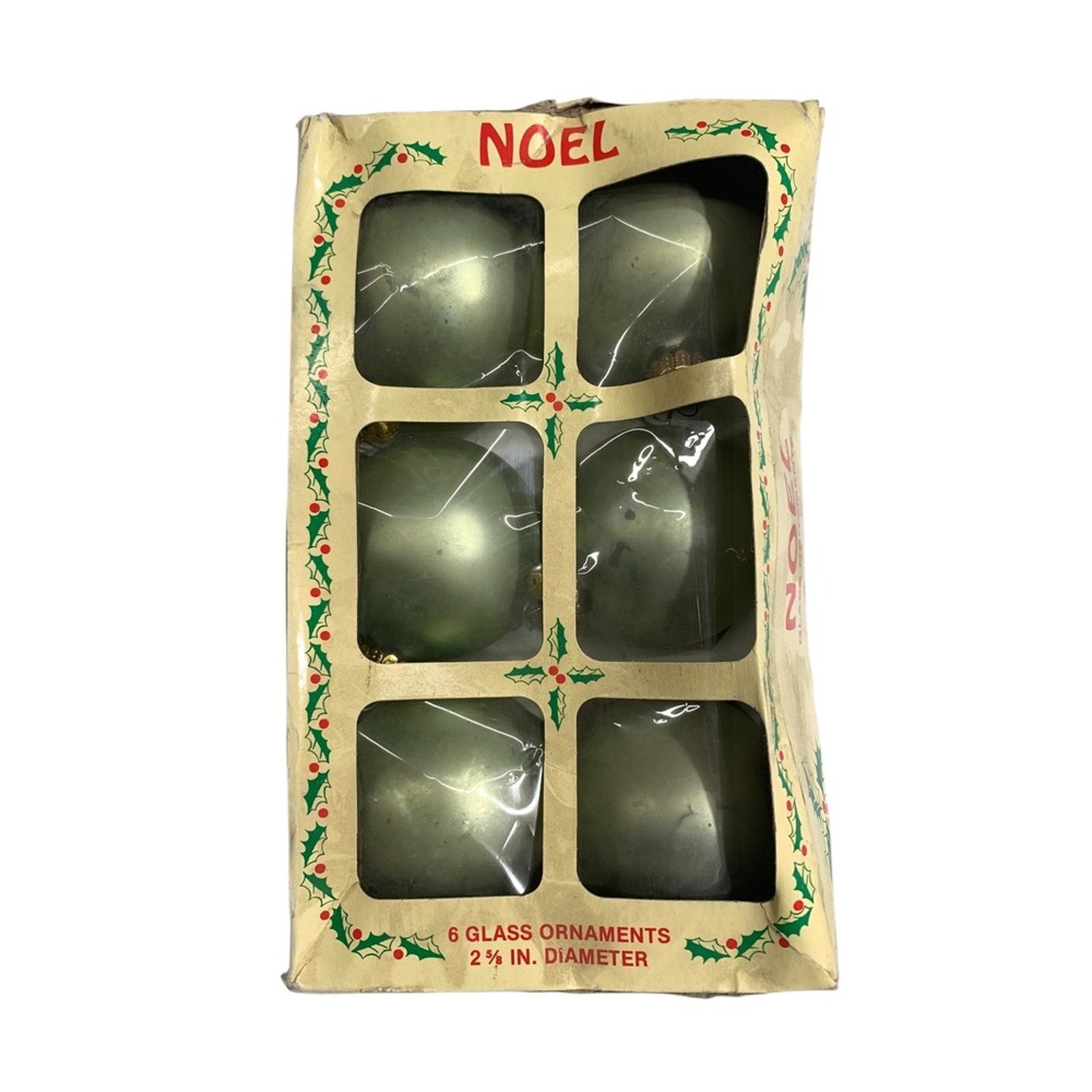 Vintage Noel 6 Glass Christmas Ornaments 2 1/4 In Diameter Light Green American