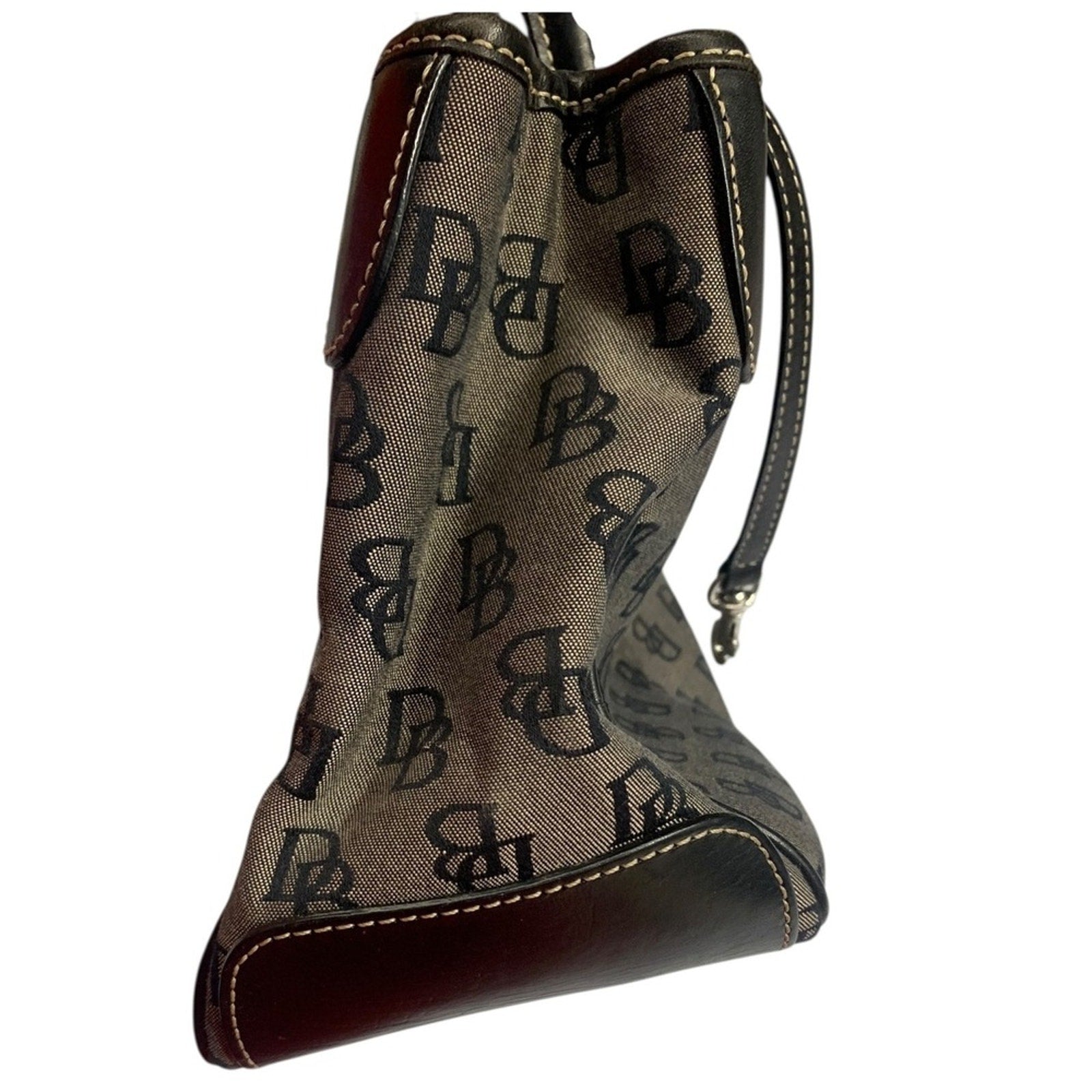 Dooney Bourke Small Double Handle Tote Signature DB Monogram Canvas Leather Trim