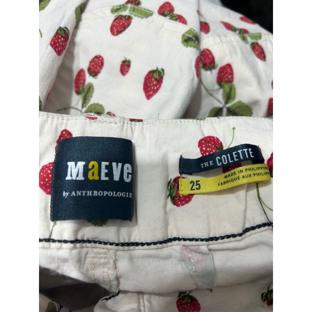 Maeve Anthropologie The Colette Strawberry Print Wide Leg Cropped Pants Size 25
