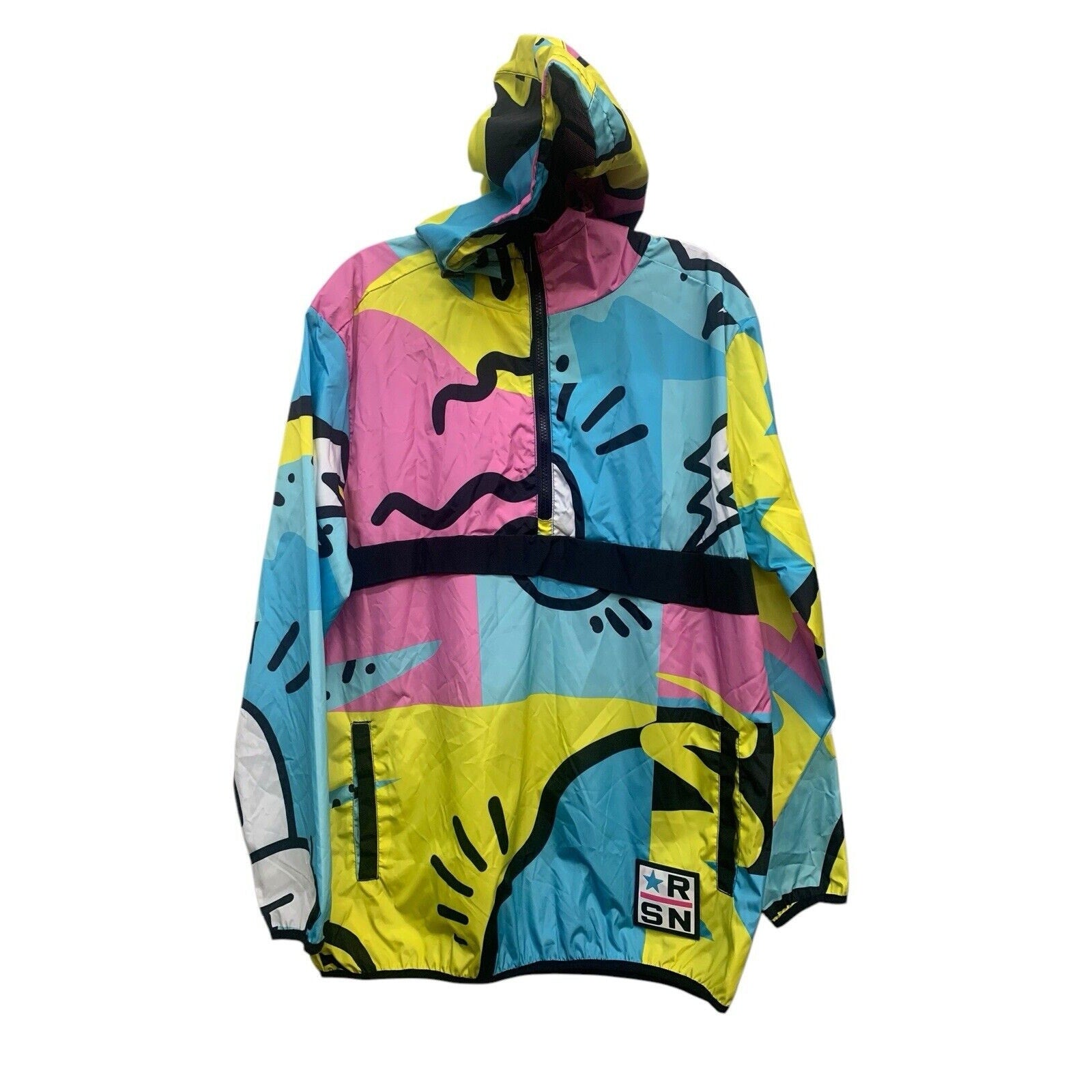 Reason Brand Peace Sign RELAX ANORAK Abstract Mesh Lined Windbreaker Men's L NEW