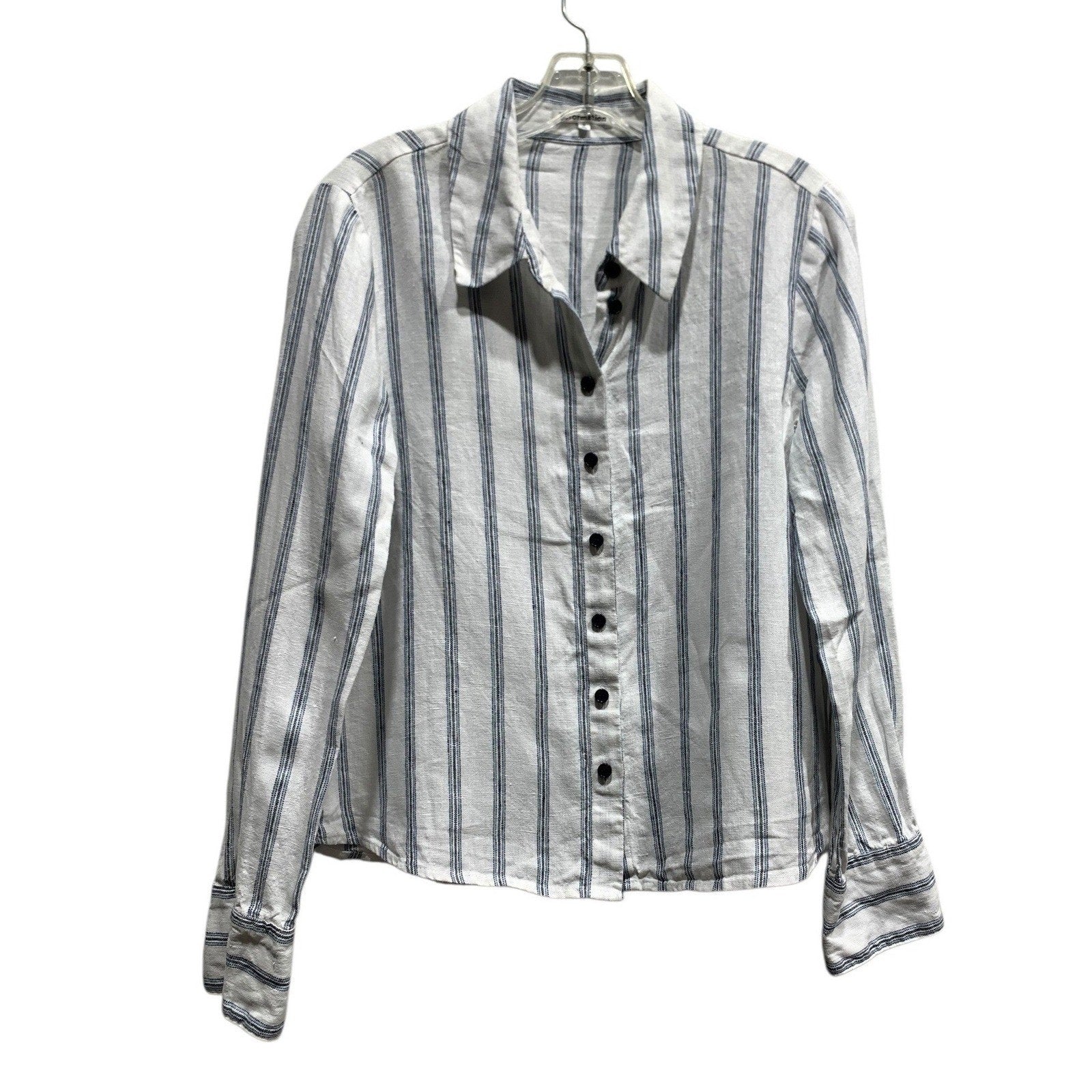 Reformation Womens Small White Navy Blue Striped 100% Linen Button Down Shirt S