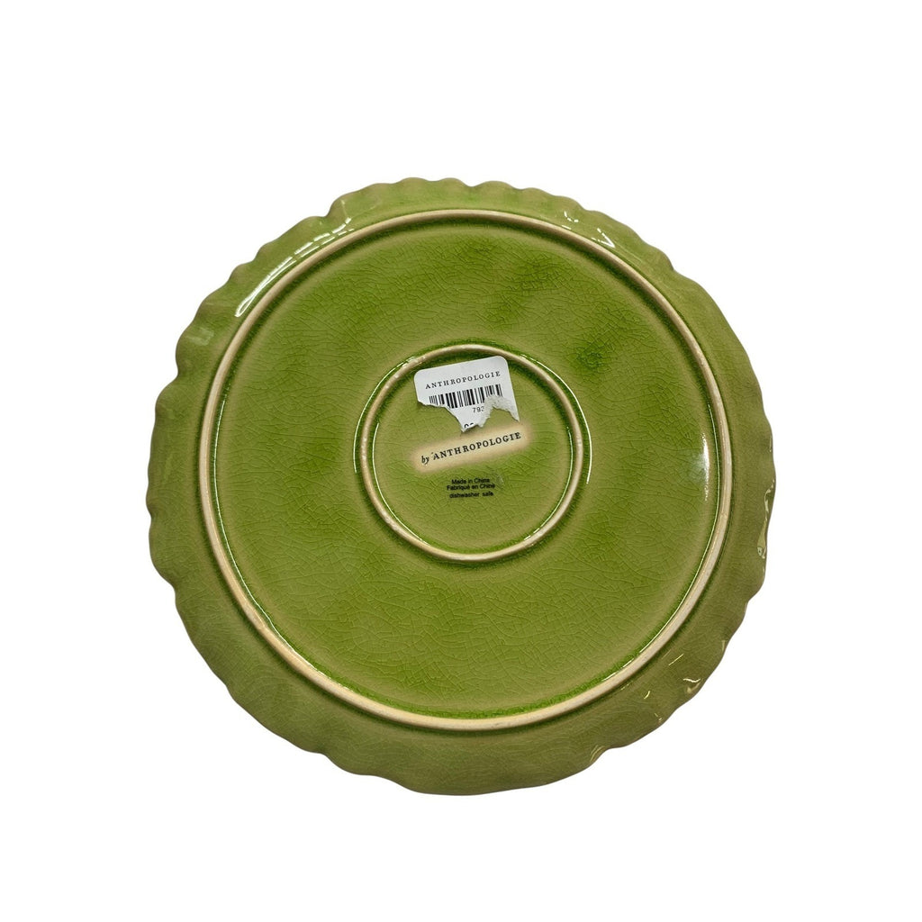 Anthropologie Green Lilypad Dessert Plate Scalloped Crackle Glaze Stoneware 11"
