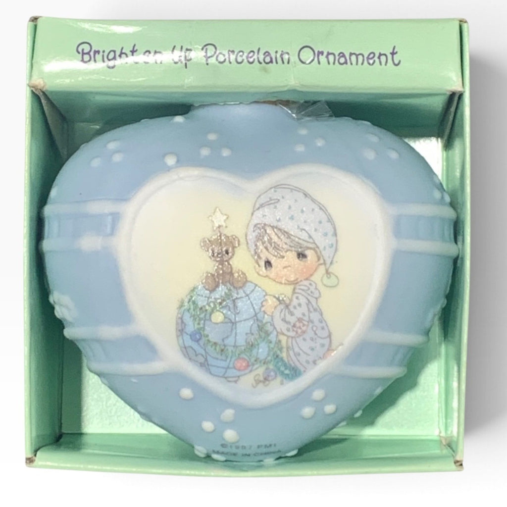 Precious Moments Brighten-Ups Porcelain Heart Christmas Ornament 1997 Enesco