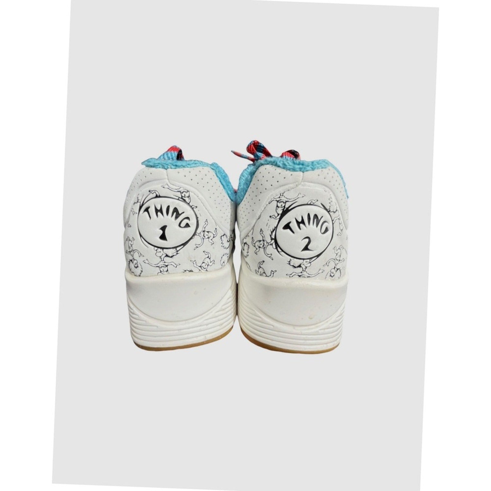 Kids Dr Seuss Thing 1 and Thing 2 Sketchers White Blue Red Lace Up Shoes Sz 5