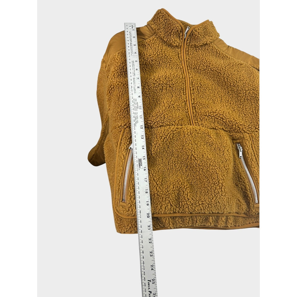 Madewell Womens Small Faux Shearling Half Zip Pullover Sweater Brown Contrast