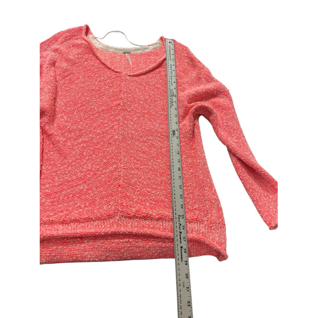 Free People Neon Flamingo V-Neck Marled Knit Relaxed Sweater OB1072421 Size S