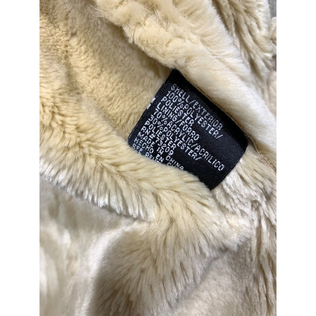 Marvin Richards Women's Beige Faux Suede Fur Lined Hooded Zip Up Jacket L