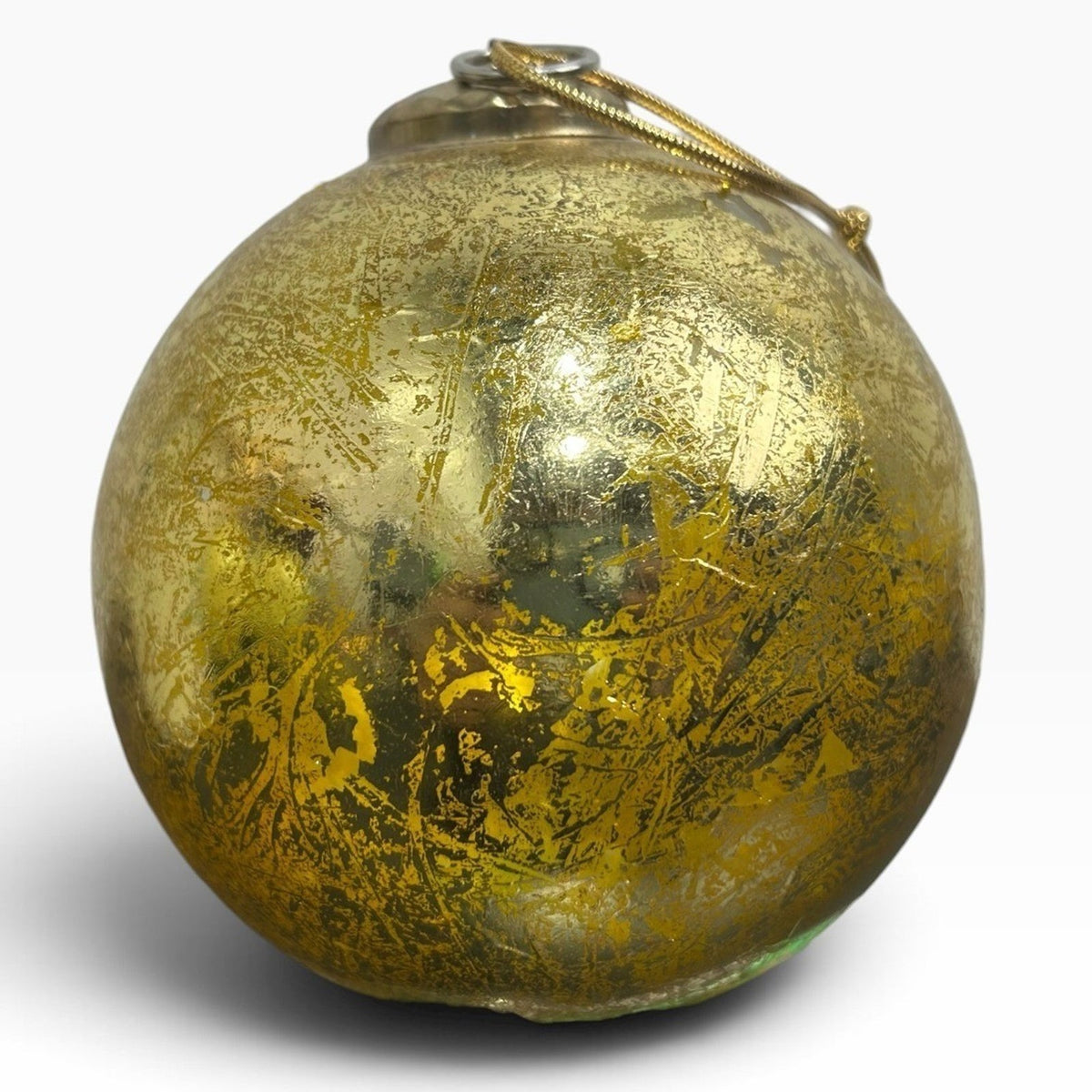 Vintage Gold Mercury Glass Christmas Ornament Distressed Round Bauble 5in Large