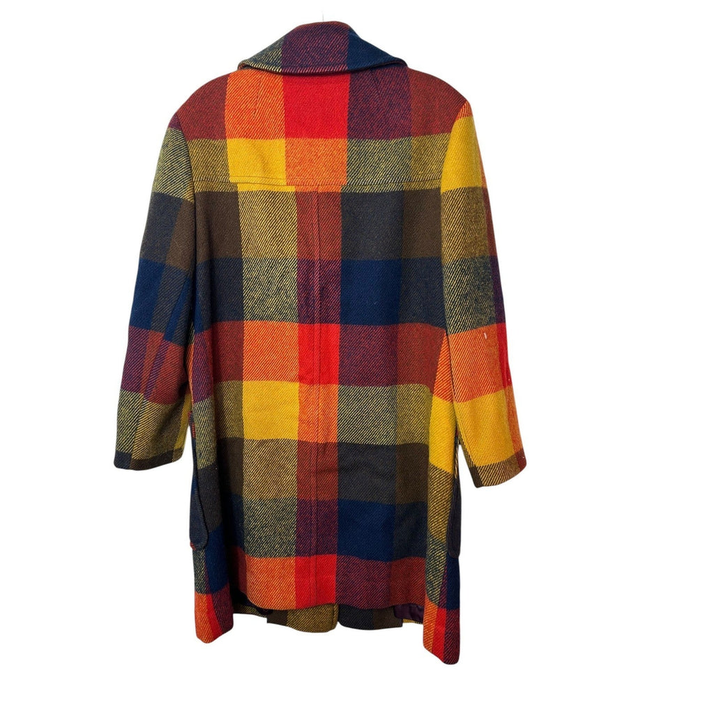 Vintage Pendleton Knockabouts Wool Plaid Coat Lobster Claw Toggle Red Orange L