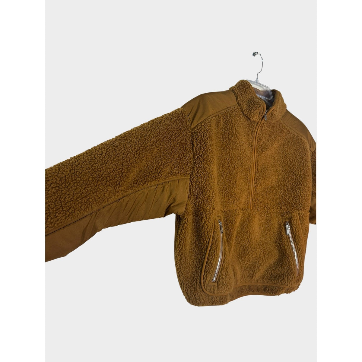 Madewell Womens Small Faux Shearling Half Zip Pullover Sweater Brown Contrast