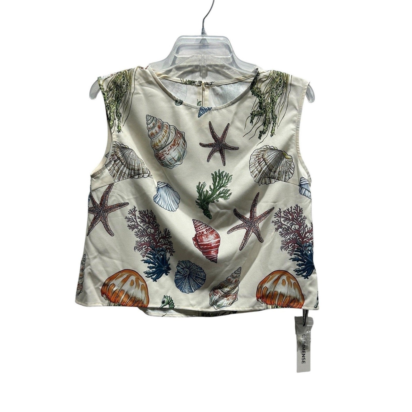 Commense Womens Sea Life Print Matching Set Cream Top and Shorts Medium NWT