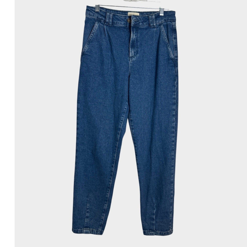 Sezane Paris High Waisted Pleated Tapered Jeans Blue Denim Size 36 US 4 6