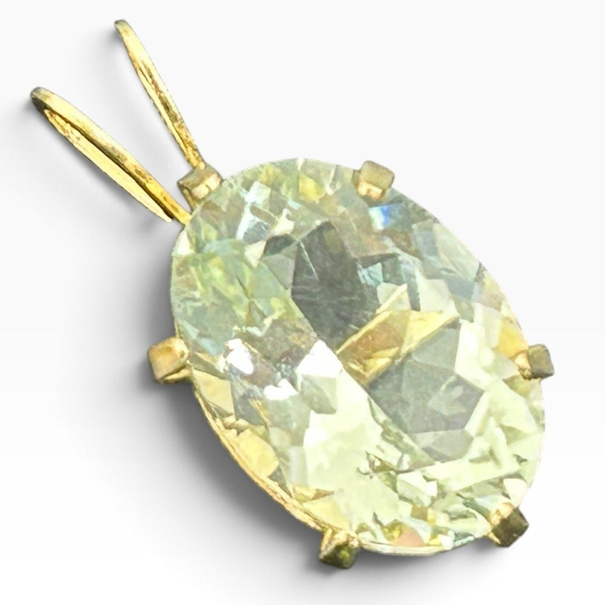 14k Yellow Gold Oval Prasiolite Green Amethyst Pendant 1g