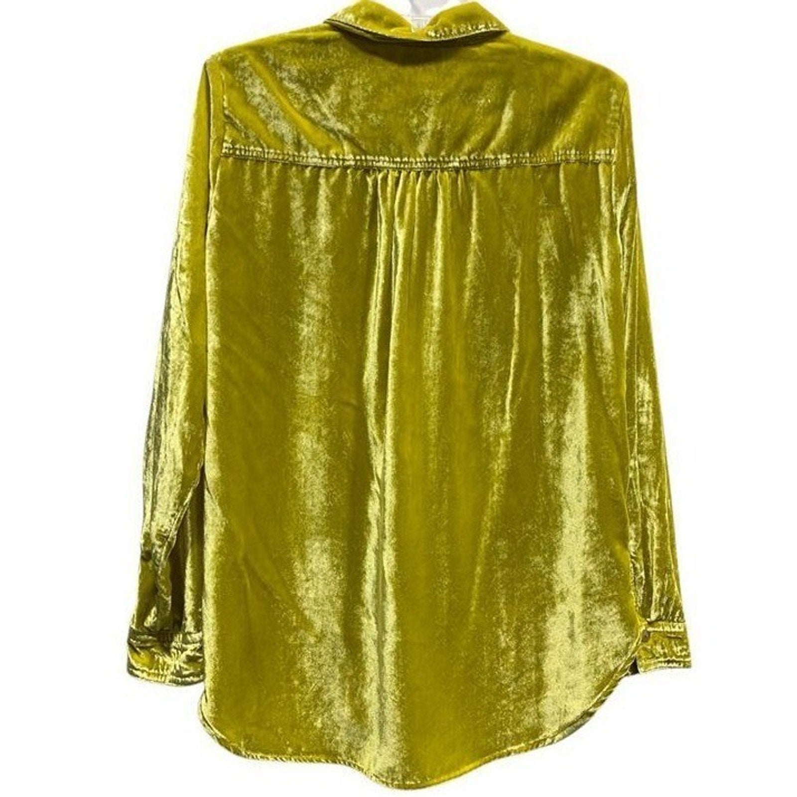 Pilcro and the Letterpress Chartreuse Green Velvet Button Down Shirt Womens 6