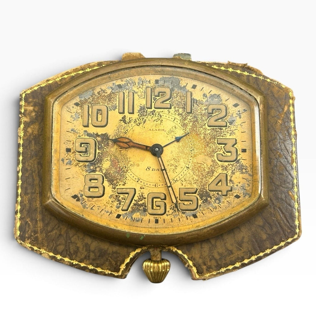 Vintage Septima Watch Co 8 Day Alarm Clock 15 Jewels Leather Travel Case