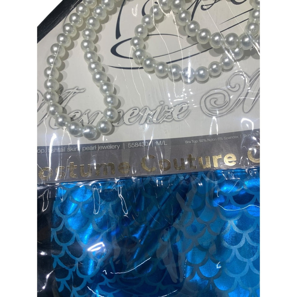 Forplay Mermaid Costume M/L Blue Bra Top Skirt Pearl Necklace Cosplay Halloween