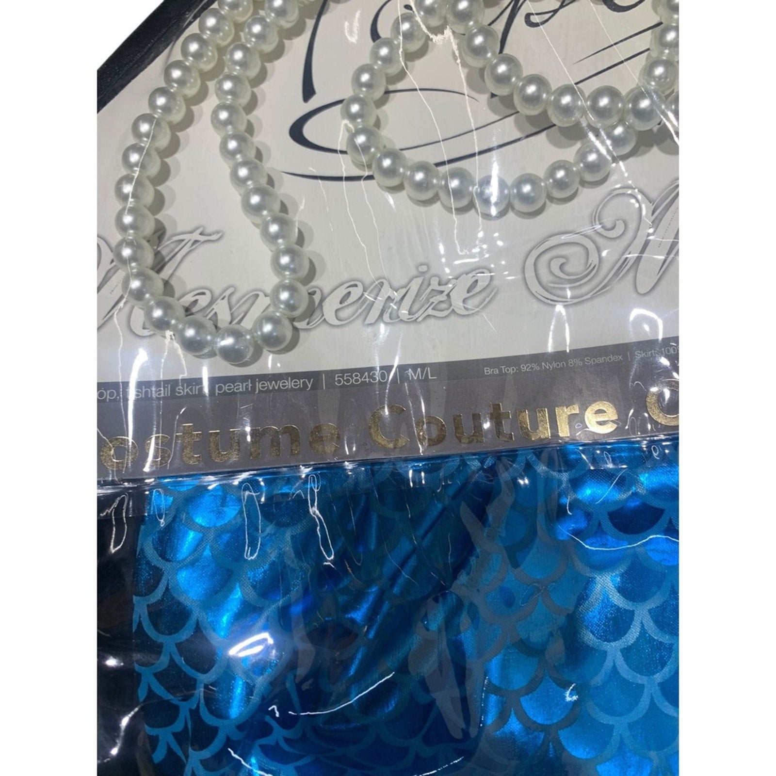 Forplay Mermaid Costume M/L Blue Bra Top Skirt Pearl Necklace Cosplay Halloween
