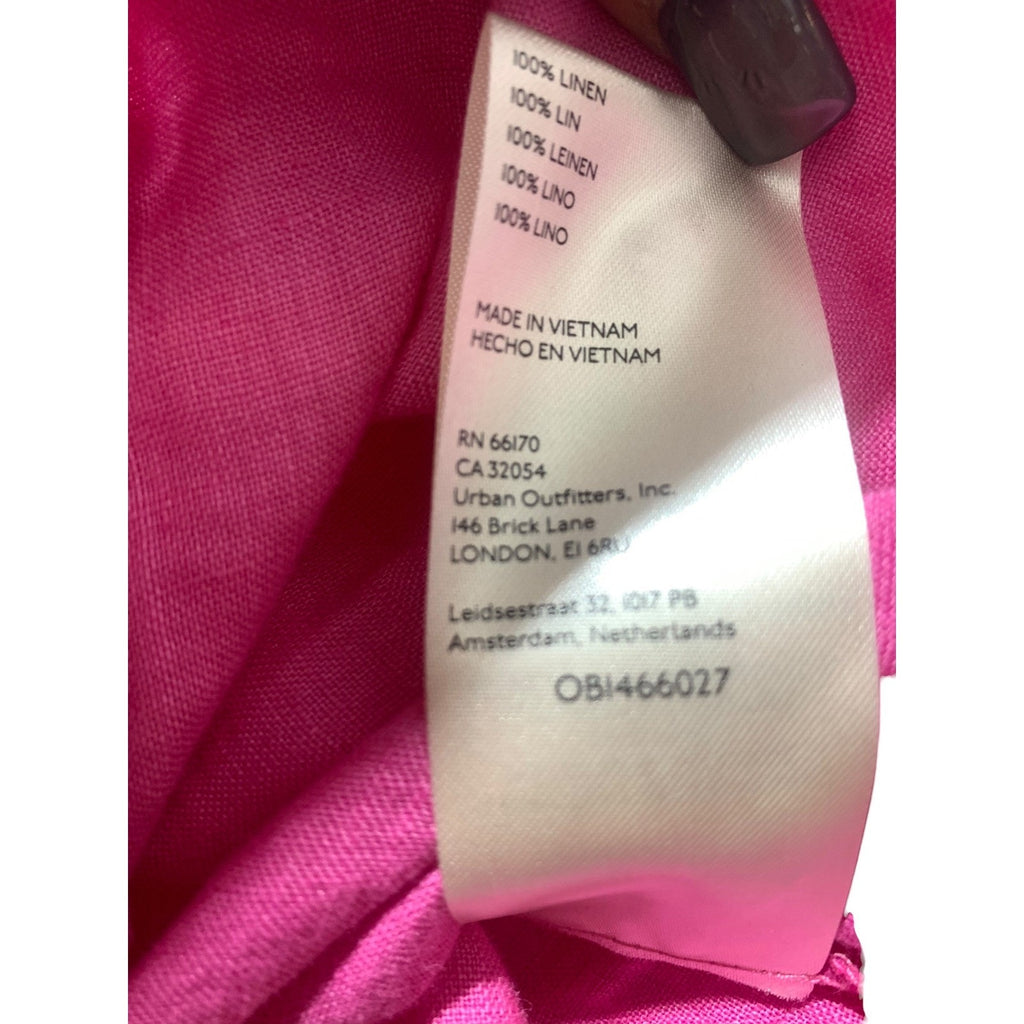 Maeve Anthropologie Hot Pink 100% Linen Ruched Sleeve Button Down Shirt Large