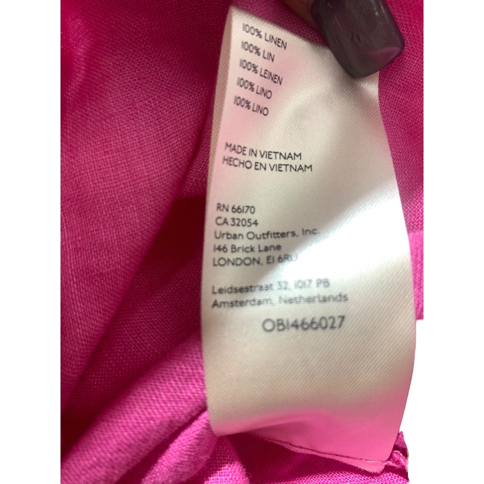 Maeve Anthropologie Hot Pink 100% Linen Ruched Sleeve Button Down Shirt Large