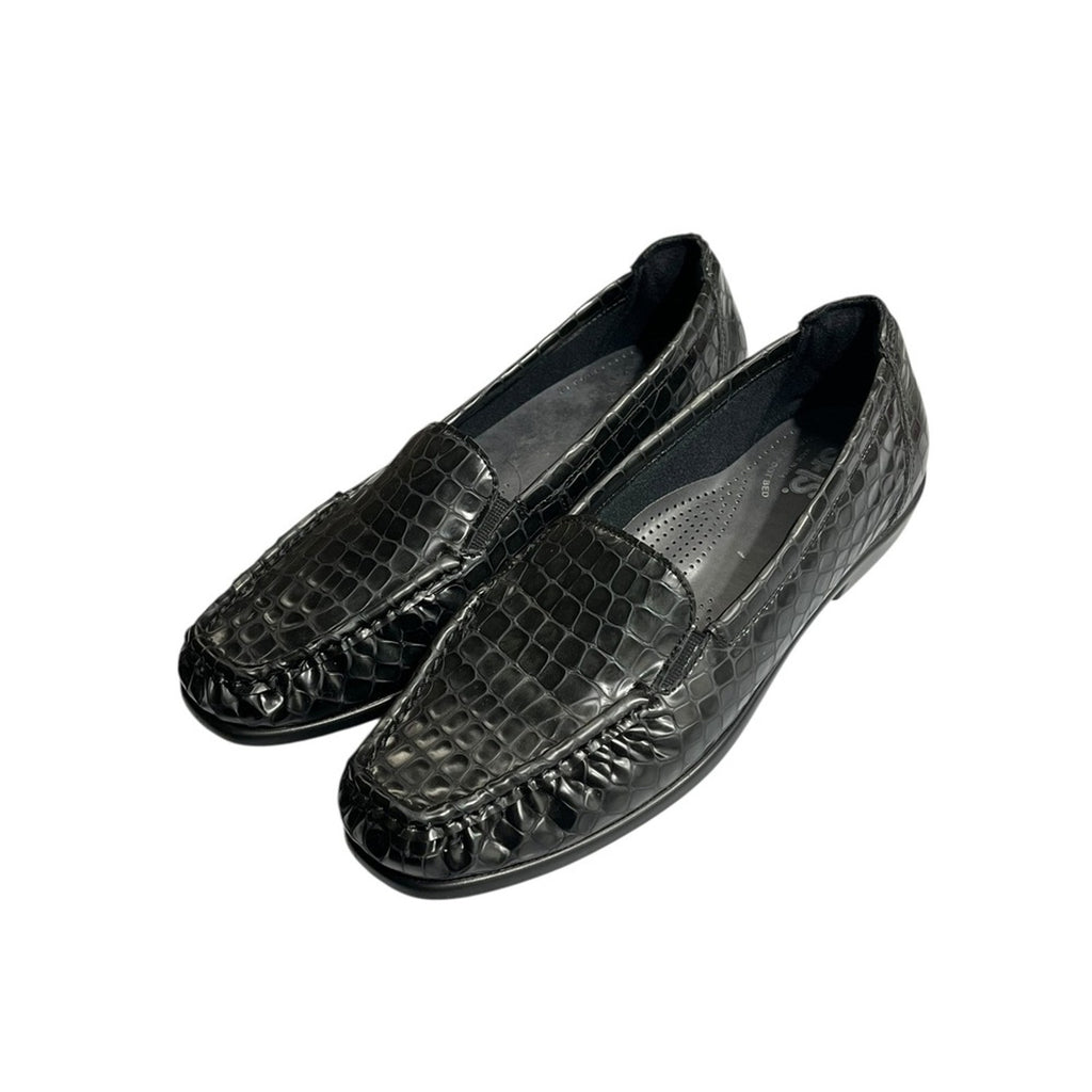SAS loafers black embossed crocodile pattern slip on women's shoes 7.5