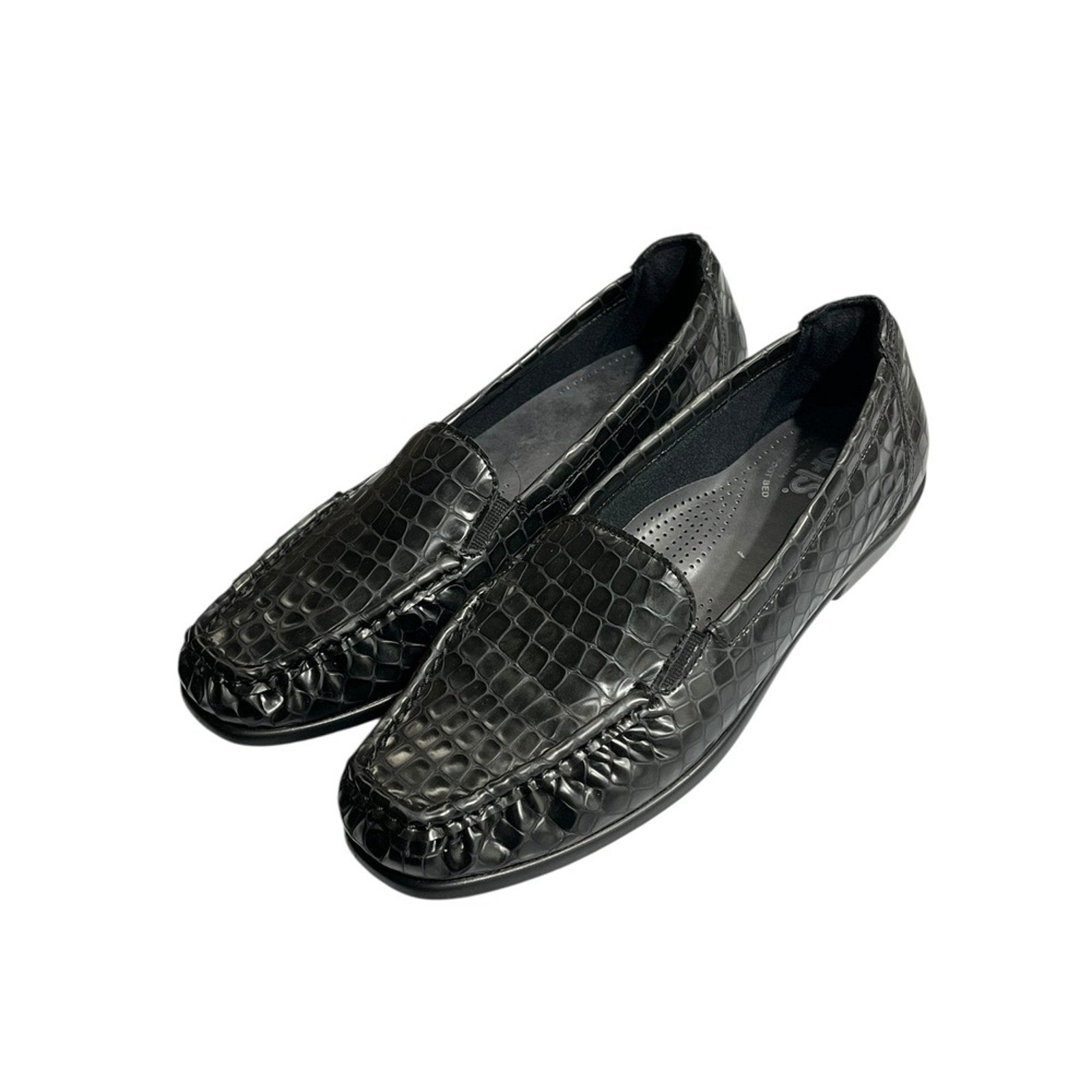 SAS loafers black embossed crocodile pattern slip on women's shoes 7.5