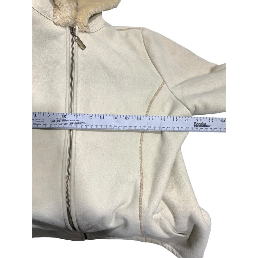 Marvin Richards Women's Beige Faux Suede Fur Lined Hooded Zip Up Jacket L