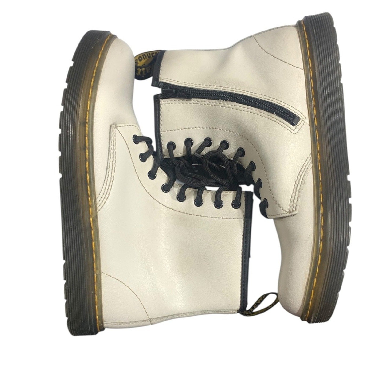Dr Martens Kids White Zavala J Boots Size 4 US M 5 US L Side Zip Lace Up