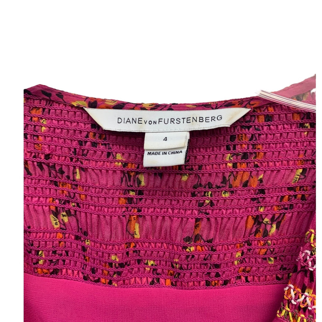 DVF Diane Von Furstenberg Bali Wrap Dress Pink Floral SZ 4