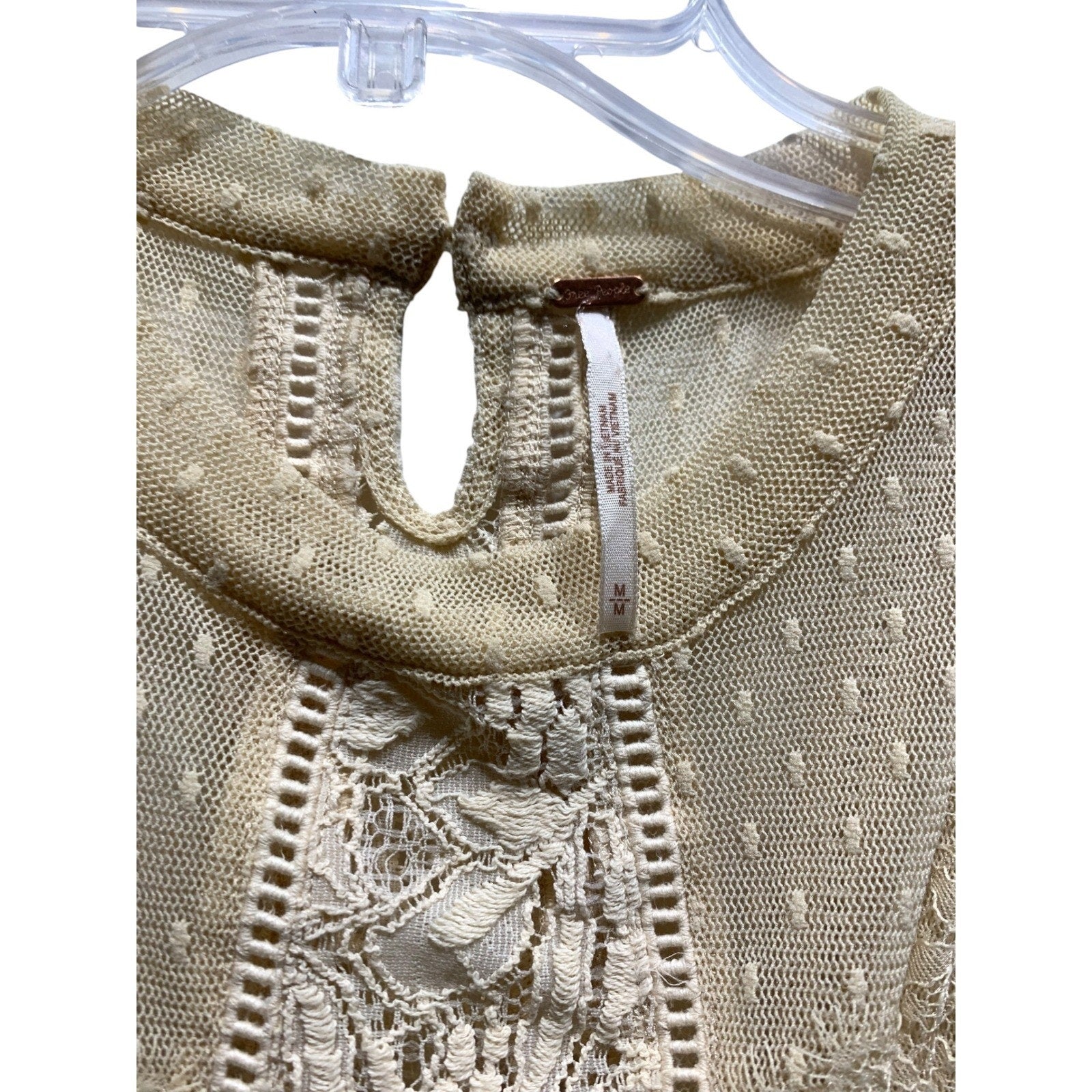 Free People Modern Lace Mesh Maisie Tunic Tan Embroidered Swiss Dot Medium Boho