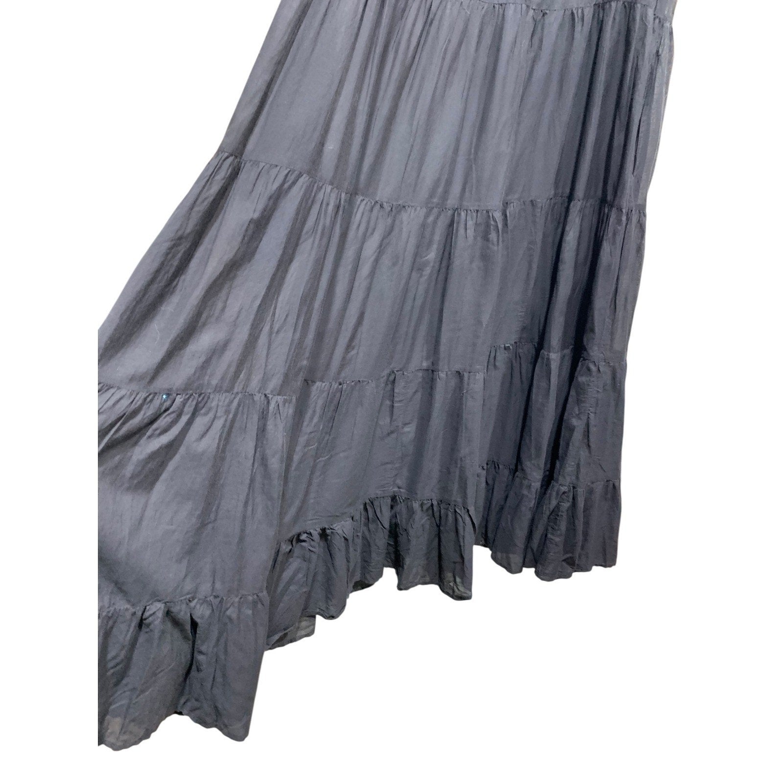 Samant Chauhan Anthropologie Black Embroidered Bird Floral Tiered Maxi Dress 0