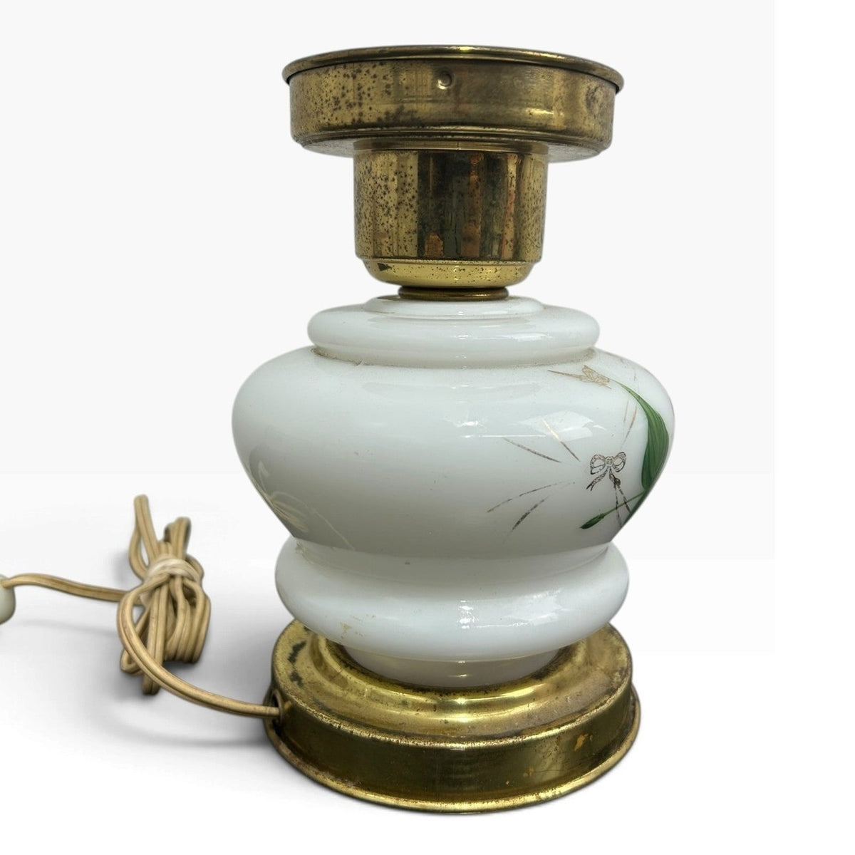 Tested Vintage Milk Glass Hurricane Parlor Lamp Hand Painted GWTW Brass Base