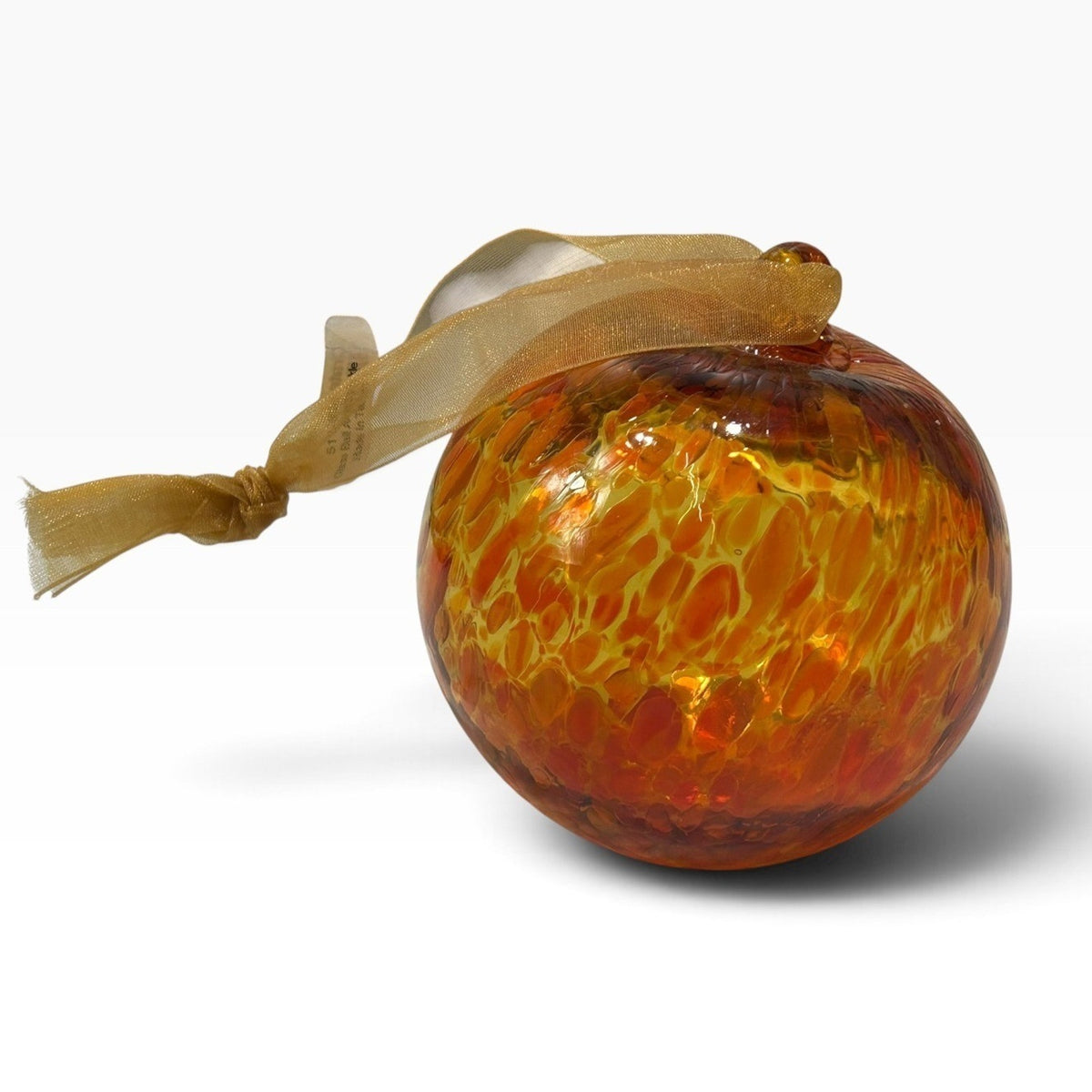 Crate & Barrel Blown Glass Christmas Ornament Amber Orange Swirl Crackle Ball
