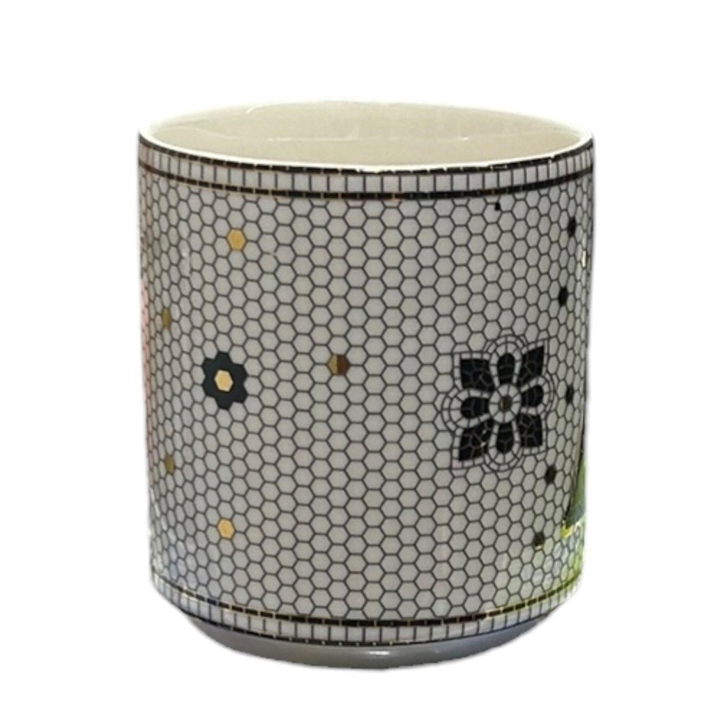 Anthropologie Tiled Margot Monogram Mug Letter A Black White Gold Mosaic Bistro