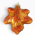 Dept 56 Poland Blown Glass Autumn Oak Leaf Ornament Amber Gold Glitter 5.5in