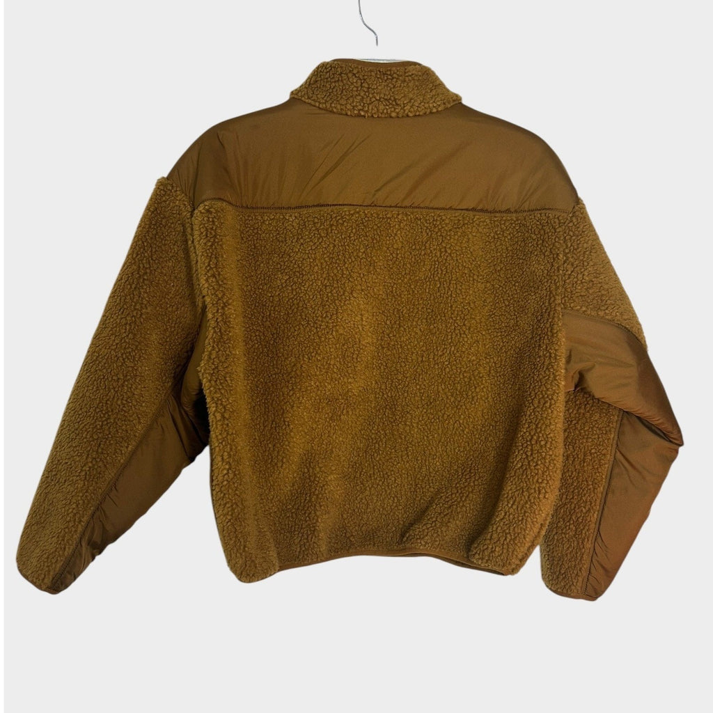 Madewell Womens Small Faux Shearling Half Zip Pullover Sweater Brown Contrast