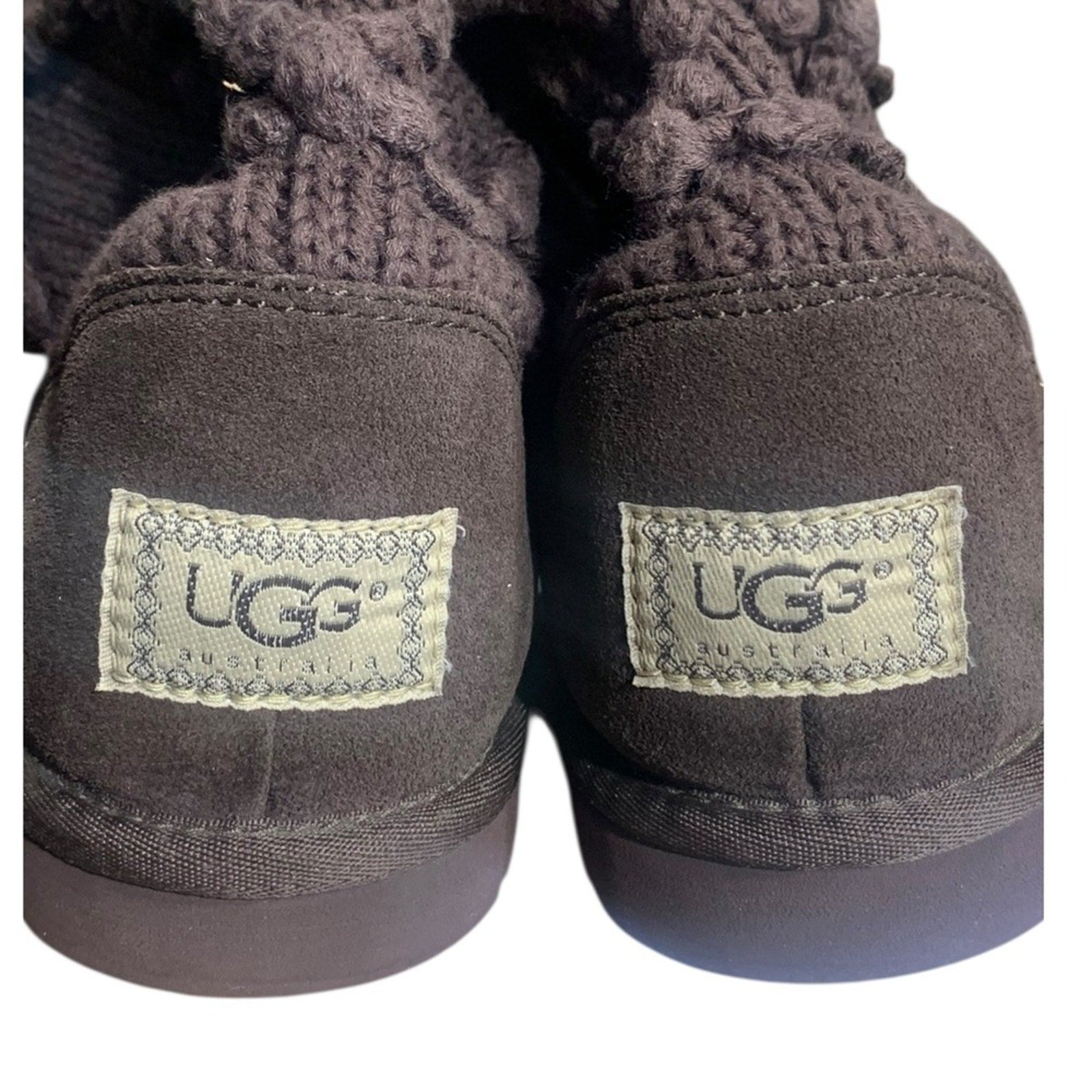 UGG Classic Argyle Knit Boots SZ 9 womens dark brown cable knit suede