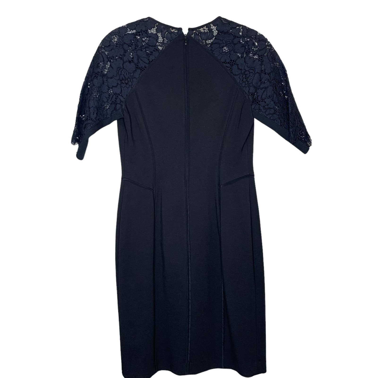 Rebecca Taylor Short Sleeve Fitted Dress with Lace Black Size 2