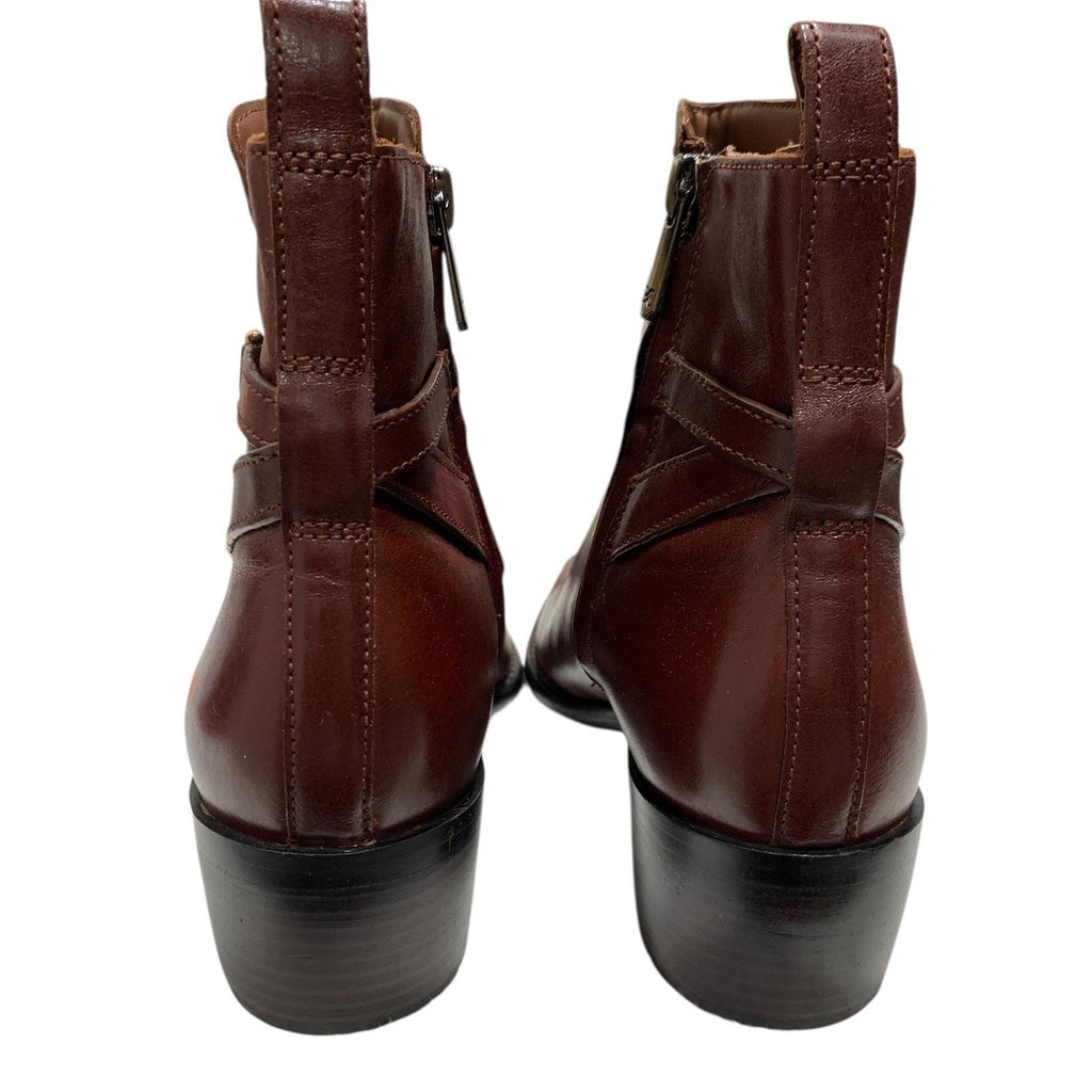 Sam Edelman Brawley Deep Pecan Brown Leather Square Toe Ankle Boots Womens 8.5M