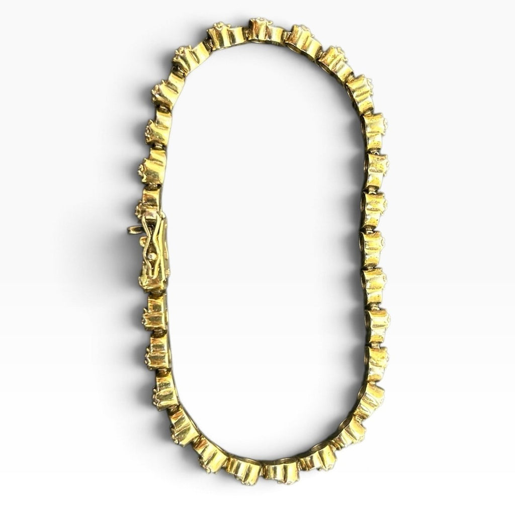 Sterling Silver 925 Gold Tone XOX Gemstone Tennis Bracelet 7.75" 16g