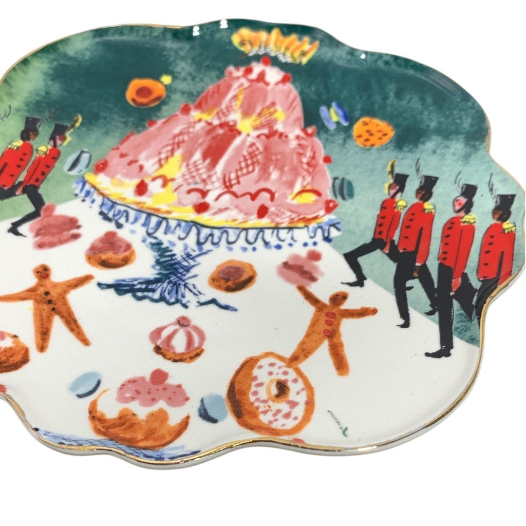 Anthropologie Pauline de Roussy de Sales Nutcracker Dessert Plate Gold Rim Green