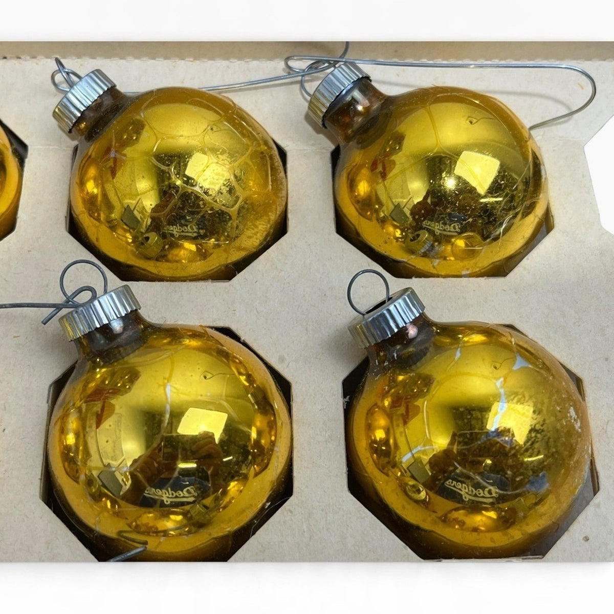 Vintage Shiny Brite Gold Glass Christmas Ornaments 1.5 Inch Set of 9 MCM USA