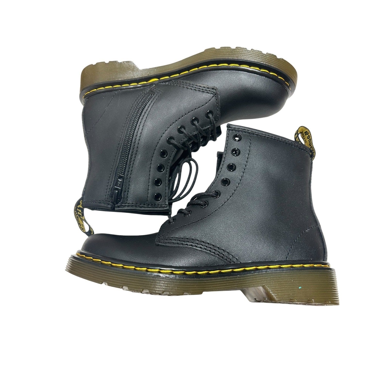 Dr. Martens 1460 J Kids Black Softy T Leather Lace Up Zip Boots Size 1 US combat