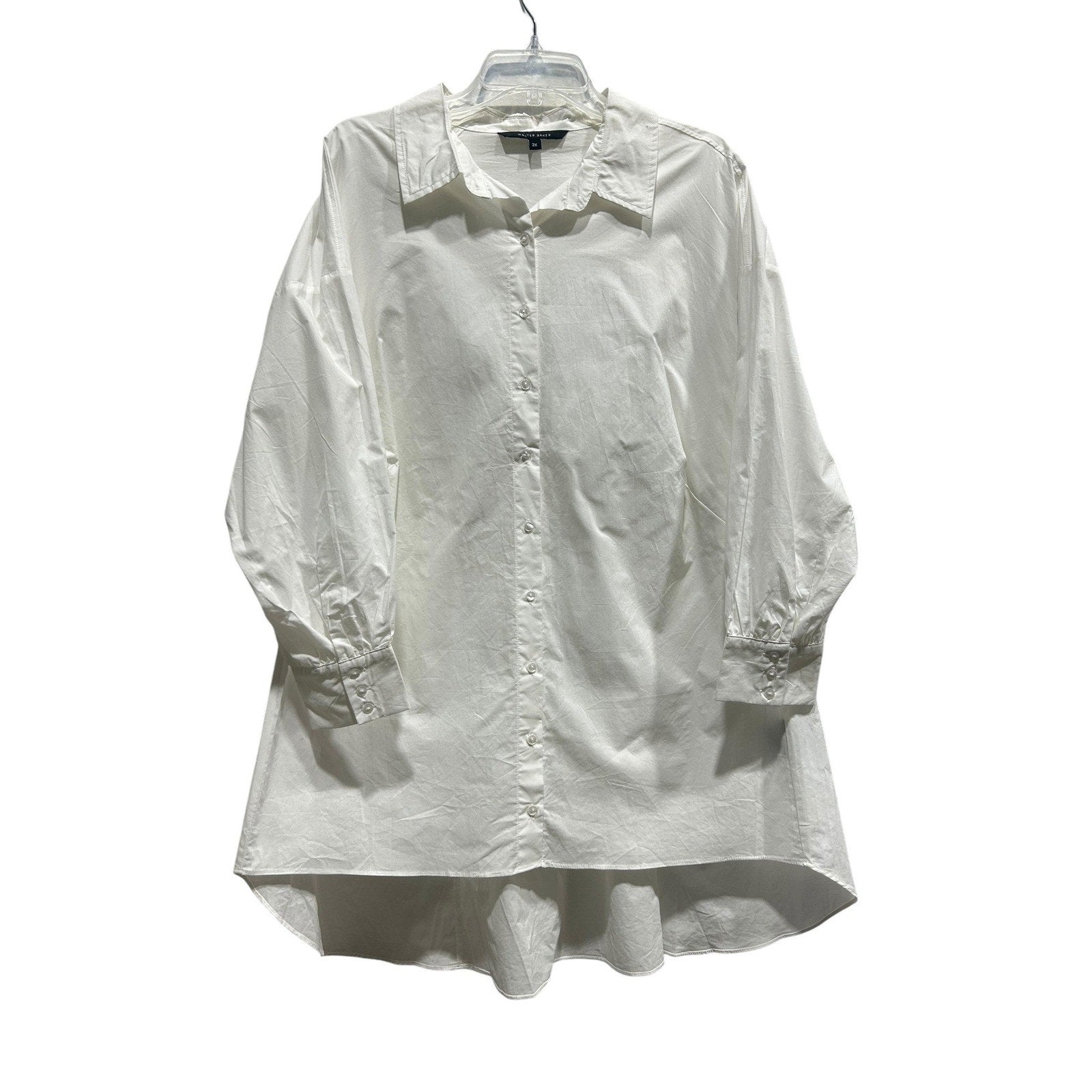 Walter Baker White Cotton Smocked Back High-Low Tunic Shirt Blouse Plus Size 2X